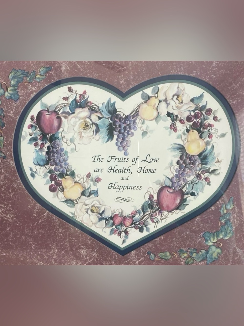 Vintage HOCO Heart-Shaped Fruit & Floral Wall Art - Pink, Purple, Cream